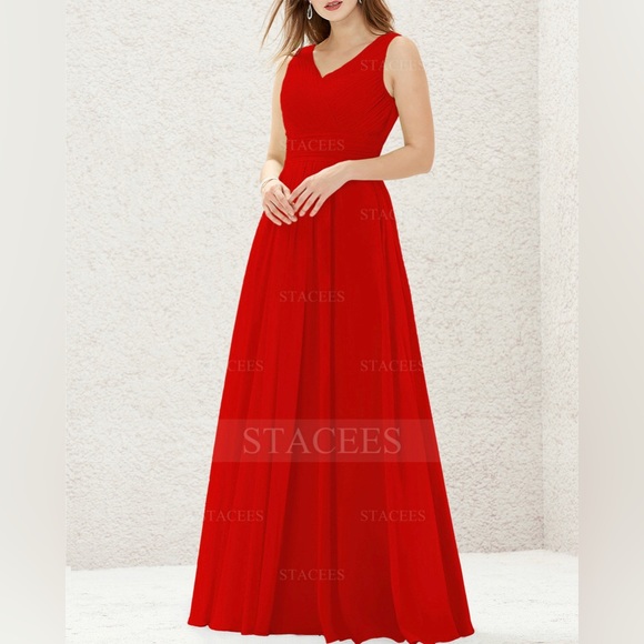 Dresses & Skirts - Stacees A-line V Neck Sleeveless Long Chiffon Dress